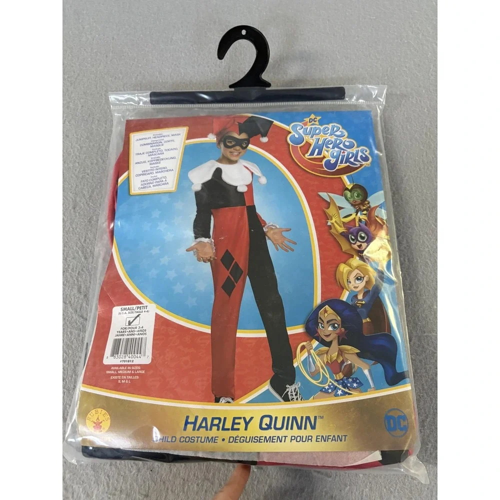 DC Super Hero Girls Harley Quinn Costume Girls Small 4-6 Jumpsuit Mask Headpiece